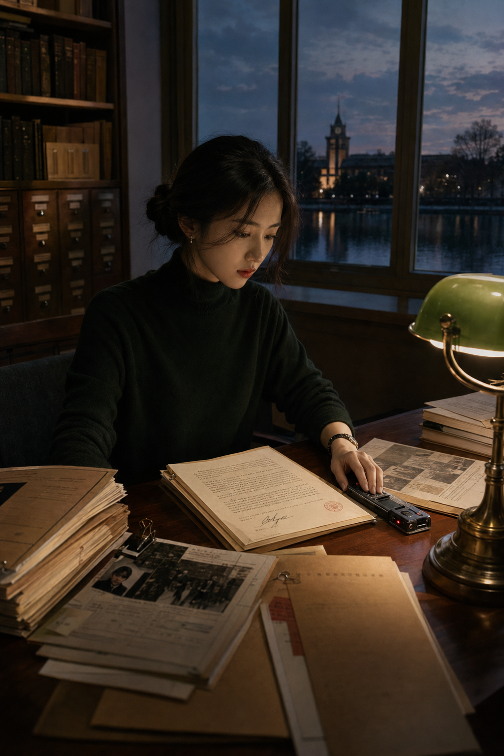 女博士在证据与校园湖景之间重新夺回署名的封面插图